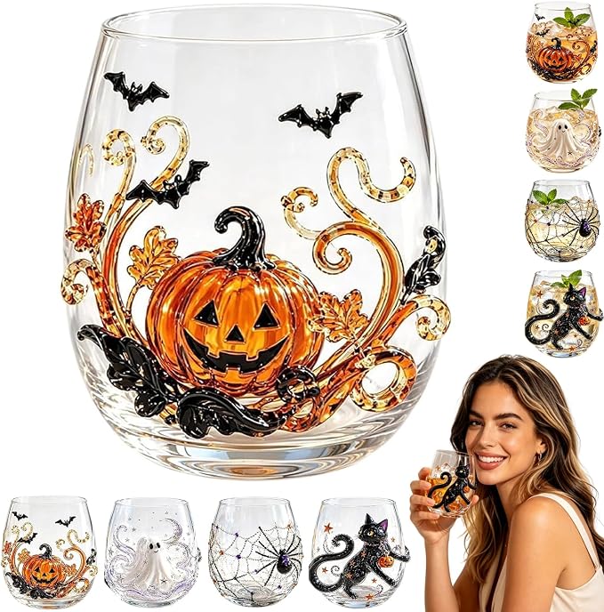 3D Halloween Artisan Glassware Collection, Handleless Glass Cups by Unknown