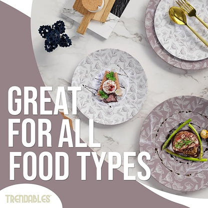 Trendables Disposable Dinnerware Decorative Plates Plastic Disposable Plates Set For 40 Guests 40 x 8 Inch Dessert Plate & 40 x 10 Inch Wedding Party Plate Set Blossom Circle