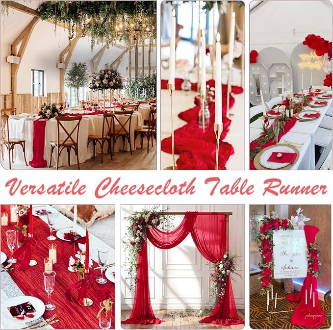 6 Pack Red Valentine's Day Cheesecloth Table Runner Gauze Table Runner 35x120 - Image 5