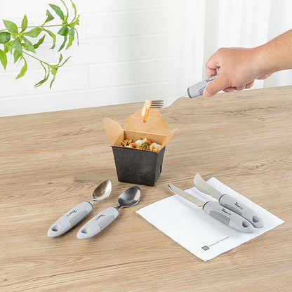 Restaurantware Adaptive Utensils - 1 count Stainless Steel, 9.843 x 5.118 x 1.575 Inches, Ergonomic Eating Aids, Non-Slip Utensil Set for Arthritis, Secure Grip Design, Gray