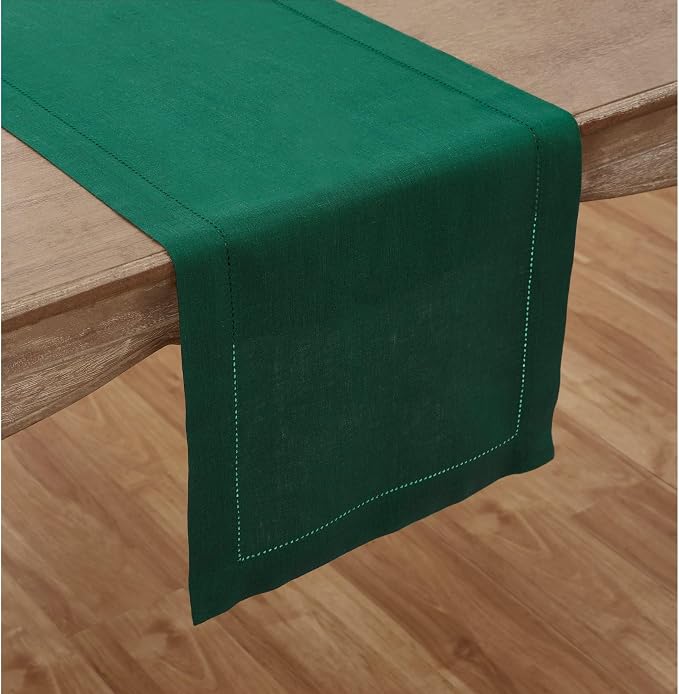 Solino Home 100% Pure Linen Table Runner Rainforest Hemstitch, 14 x 48 in | - Image 2