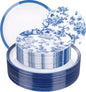EI 60pcs Blue and White Floral Plastic Plates Fancy Blue Floral Disposable Heavy Duty,10.25inch Dinner Plate and 7.5inch Dessert Plate,Disposable Nice Plastic Plates for Party,Wedding(Value,Elegant)