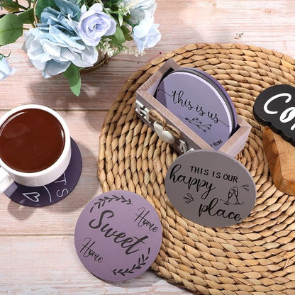 Queekay Coasters Set of 6 House Warming Gifts New Home Wooden Farmhouse Drink - Image 5