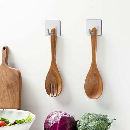 Wood Salad Servers, 10.5-inch Salad Spoon and Fork Serving Set, Wood Salad - Image 4