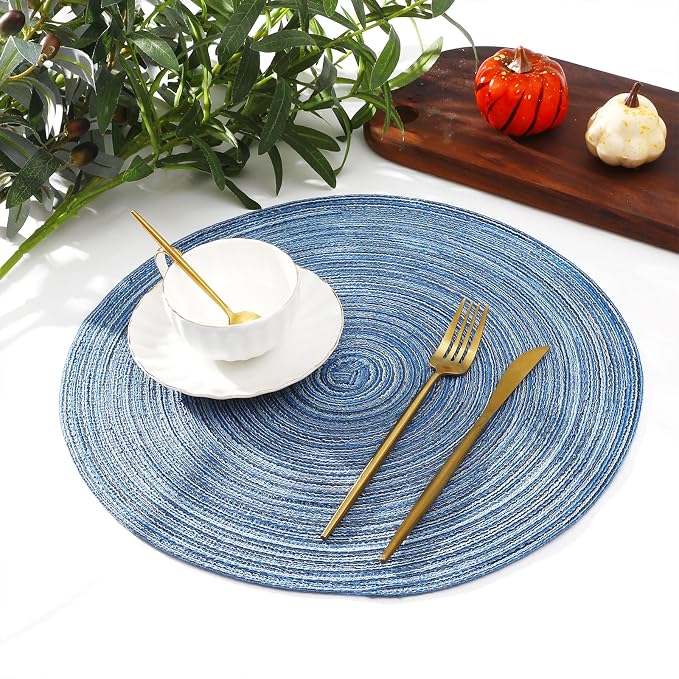 SHACOS Round Braided Placemats Set of 8 Circle Place Mats Cotton Polyester - Image 8