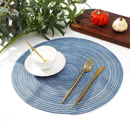 SHACOS Round Braided Placemats Set of 8 Circle Place Mats Cotton Polyester - Image 8