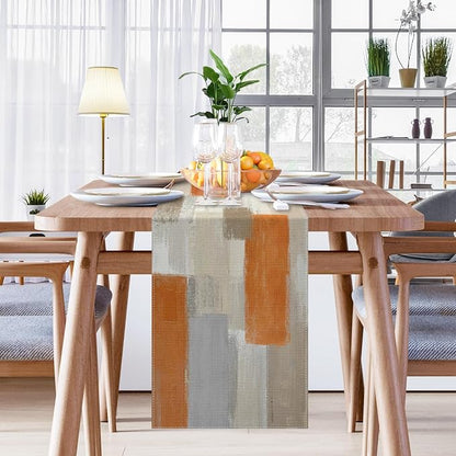 Emvency Table Runner, 13x72 Inch, Abstract Modern Art | Orange Farmhouse Dining - Image 7