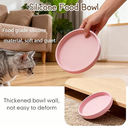 2 Pcs Silicone Cat Bowls Non-Slip Cat Dish for Dry & Wet Food Shallow Relief Whisker Fatigue Pet Bowl Set for Cats Small Dogs, Pink