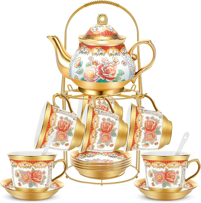 20 Pcs Porcelain Tea Set for Adults by Gandeer