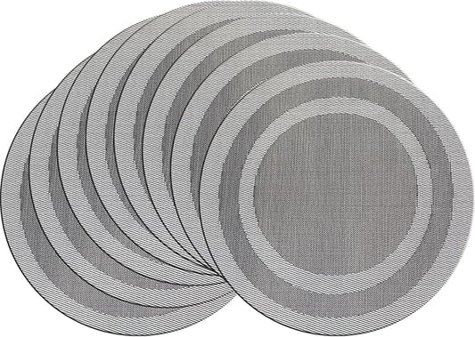 PIGCHCY Round Placemat Set of 8 Vinyl Washable Kitchen 15 inch Table Placemats for Wedding Holiday Party (8pcs Round, Deep Silver)