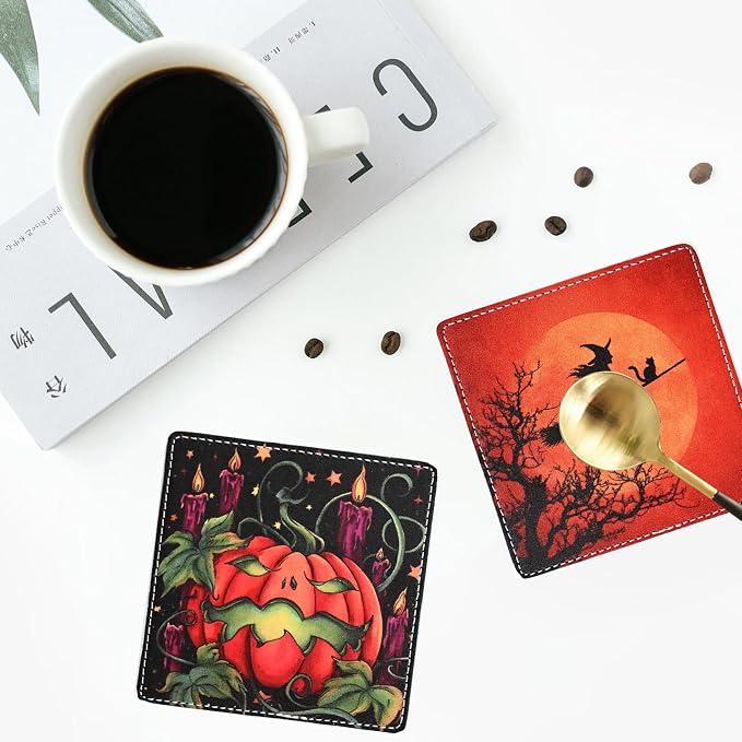 Marble Coasters Square Leather Drinks Coaster Set - Image 6