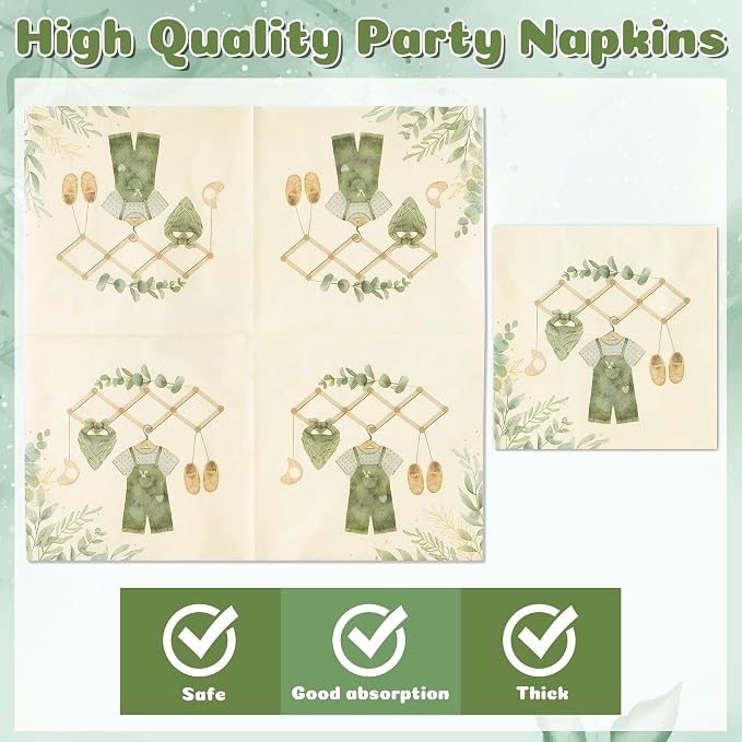96Pcs Sage Green Eucalyptus Baby Shower Party Plates Supplies Greenery Leaves - Image 4