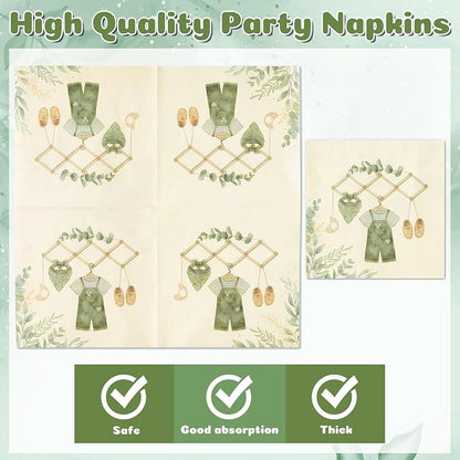 96Pcs Sage Green Eucalyptus Baby Shower Party Plates Supplies Greenery Leaves - Image 4