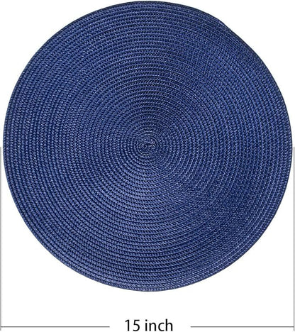 AHHFSMEI Round Braided Placemats 15 Inch Round Table Mats for Dining Tables Natural Woven Heat Resistant Place mats Set of 8 (Navy Blue,8)