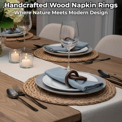 ALPHA Living HOME Wooden Napkin Rings Set of 12 - Natural Wood Napkin Holders for Table Decor, Rustic Wedding Decor, Farmhouse Dining Accessories, Handmade Round Napkin Rings (Brown)