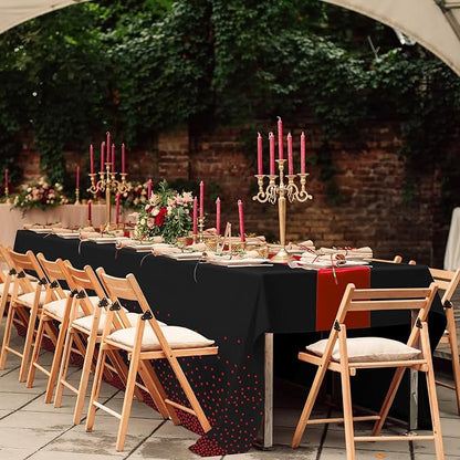 16Pack Disposable Plastic Party Tablecloths and Satin Table Runner Set Black - Image 7