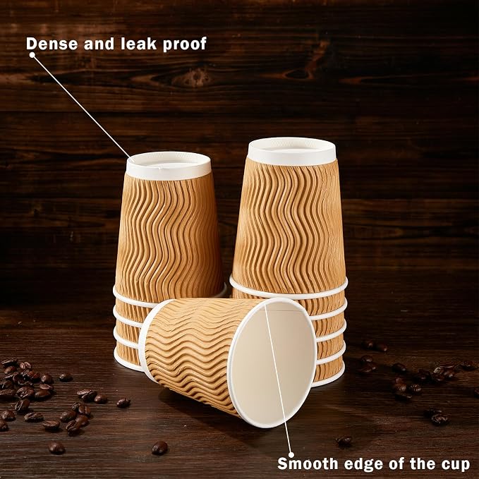 Clawsoff 150 Pack 8 oz Disposable Paper Coffee Cups Insulated Champagne | - Image 4