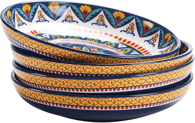 Bico Havana Pasta Bowls, 35oz Salad Bowl Set of 4, Large Ceramic Serving Dinner by Bico