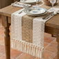 Burlap Boho Table Runner Macrame Brown 48in Farmhouse Woven Runner | Burlap by Xiomot