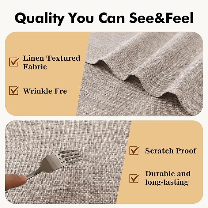 JIUZHEN Round Table Cloth Faux Linen Farmhouse Tablecloth Wrinkle and Stain Resistant Decorative Fabric Table Cover for Kitchen, Dining Room, Parties and Camping, Stone, 120 Inch Round
