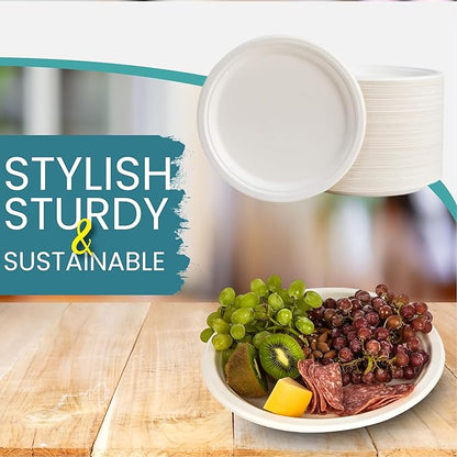 100-Pack Heavy-Duty Compostable Paper Plates 6 Inch Biodegradable Disposable Dessert Plates Natural Sugarcane Bagasse, Eco-Friendly & Microwave Safe - Ideal for Parties or Everyday Use
