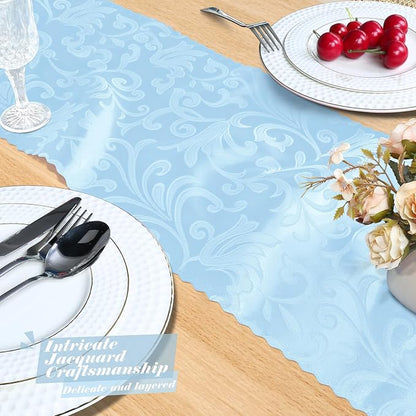 MILVOWOC 12 Pack Light Blue Satin Table Runner, 12 x 72 Inch | Jacquard Damask - Image 7