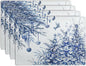Blue and White Christmas Tree Placemats Set of 4, 12x18 Inch Chinoiserie Xmas Place Mats Winter Holiday Washable Linen Table Mats for Party Kitchen Dining Outdoor Indoor Decor