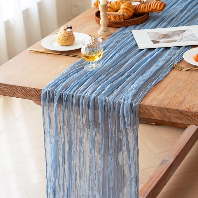 Dusty Blue Cheesecloth Table Runner Boy Baby Shower Decorations | 35x120 Inches - Image 2
