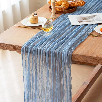 Dusty Blue Cheesecloth Table Runner Boy Baby Shower Decorations | 35x120 Inches - Image 2