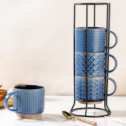 GBhome 12 OZ Stackable Coffee Mugs Set of 4, Ceramic Coffee Cups Set | Coffee by GBhome