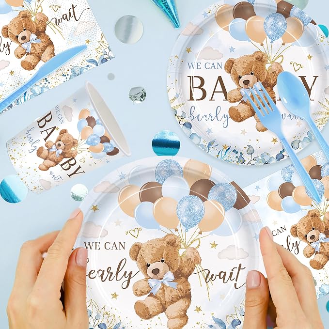 168pcs We Can Bearly Wait Bear Plates Napkins - Image 4