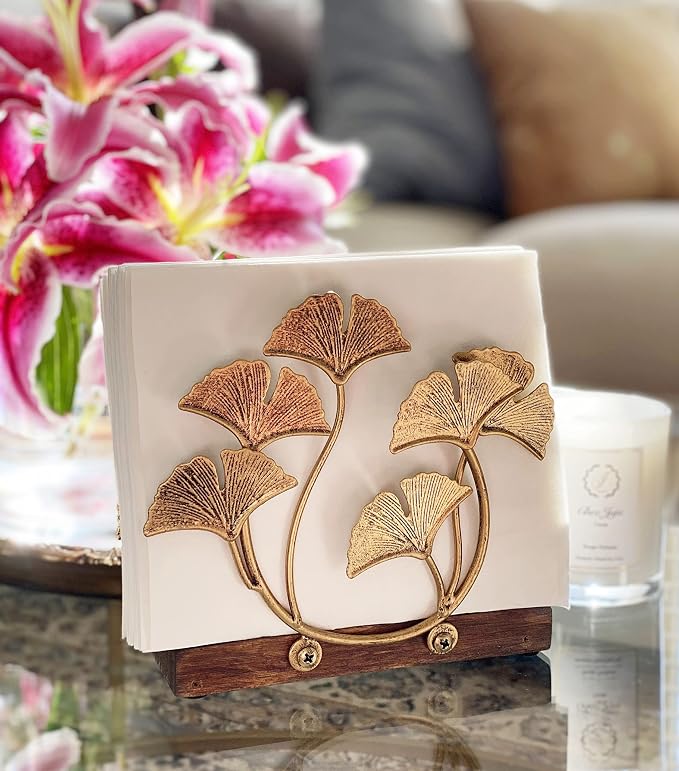 Golden Ginkgo Vertical Napkin Holder | Elegant Contemporary Disposable Paper - Image 3
