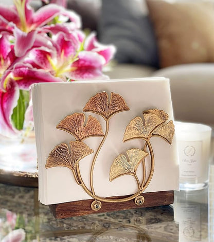 Golden Ginkgo Vertical Napkin Holder | Elegant Contemporary Disposable Paper - Image 3