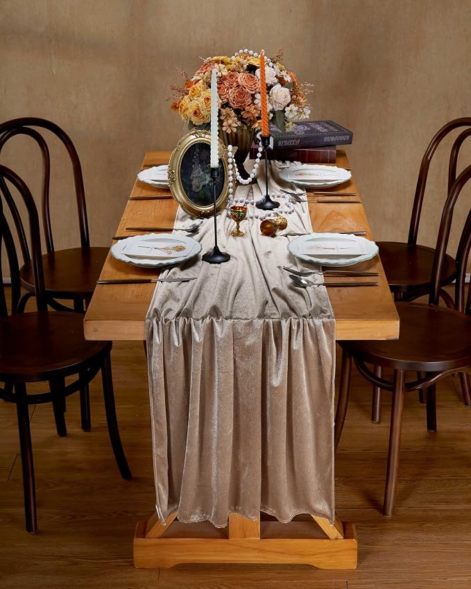 Cream Velvet Table Runner 29 x 120 Inch Soft Velvet Fabric Runners | 10ft Long - Image 5