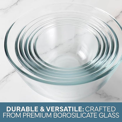 COOK WITH COLOR 12 Pc Glass Mixing Bowl Set with Lids – Borosilicate Glass Nesting Bowls for Cooking, Baking and Meal Prep, Blue/Pink