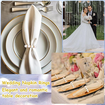 120 Pcs Pearl Napkin Rings Imitation Pearl Beaded Napkin Rings Holder Gold - Image 6