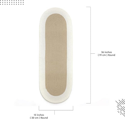Encasa XO Dining Table Runner, Handmade Ribbed Cotton 12"x36" Beige & Off White - Image 5