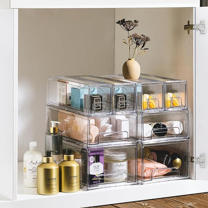 Sorbus Small Wide Clear Stackable Storage Drawers – 2-Pack Plastic Organizer Bins with Handles – Stackable Pull-Out Storage Drawers for Closet, Pantry, Office, Bathroom, Craft, and Toy Organization