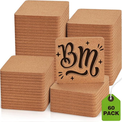 60 PCS Cork Coasters for Laser Engraving, Thick Absorbent Blank Coasters | 4 by GOHDODD