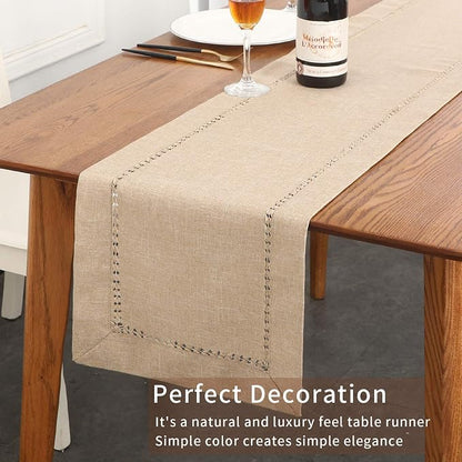 Tosewever Decorative Hemstitch Linen Table Runner Farmhouse Style Tabletop - Image 3
