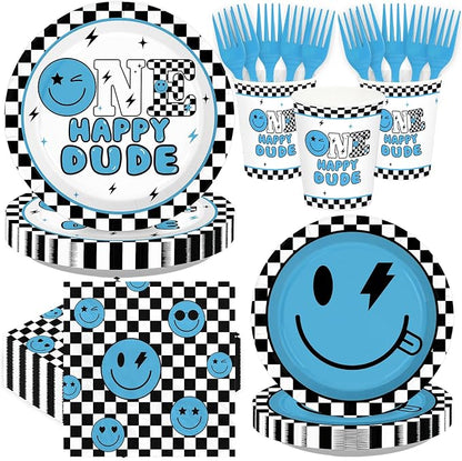 250Pcs One Happy Dude 1st Birthday Party Decorations, Serves 50 | Blue Smile by Greencian