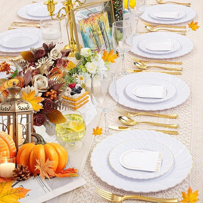 YOUBET 125PCS White and Gold Plastic Plates - Image 4