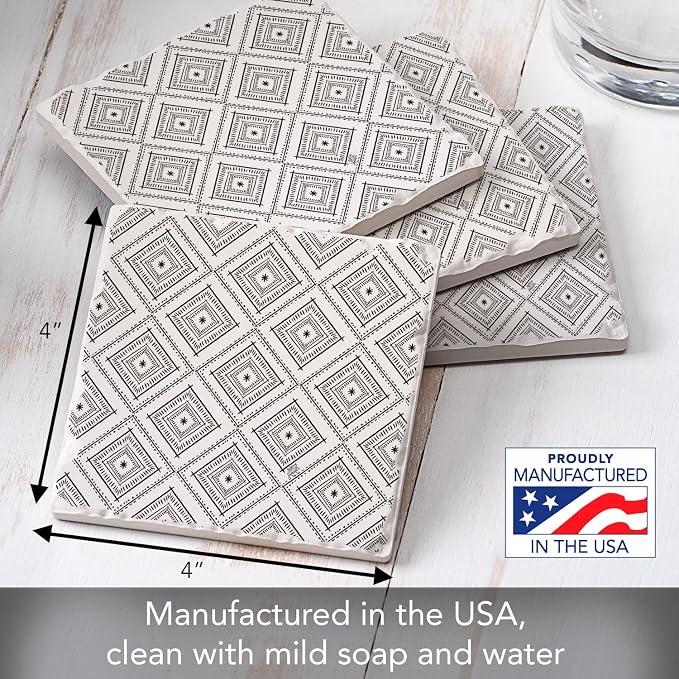 Thirstystone Botanical Farmhouse 4 Pack Tumbled Tile Stone Coasters | 4" Square - Image 3