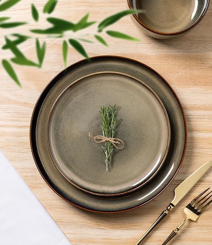 Ceramic Dinnerware Set for 6, 18-Piece Plates and Bowls Set | Handmade Reactive - Image 2