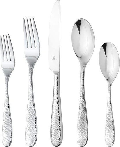 Hammered Silverware Set | Premium 18/10 Stainless Steel Flatware Service by DANIALLI