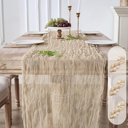 3 Pack Tan Beige Cheesecloth Table Runners, 120 Inch 10Ft Gauze Table Runner by YARGEZON