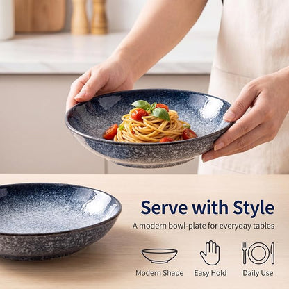 Stoneware Pasta Bowls, 8 Inch Ceramic Pasta Bowls Set of 4, Wide Shallow Bowls - Image 4
