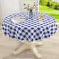misaya Round Waterproof Vinyl Table Cloth, Buffalo Flannel Backed Tablecloth, Wipeable Plastic Table Cover for Dinner, Kitchen, Picnic (60", White and Navy)