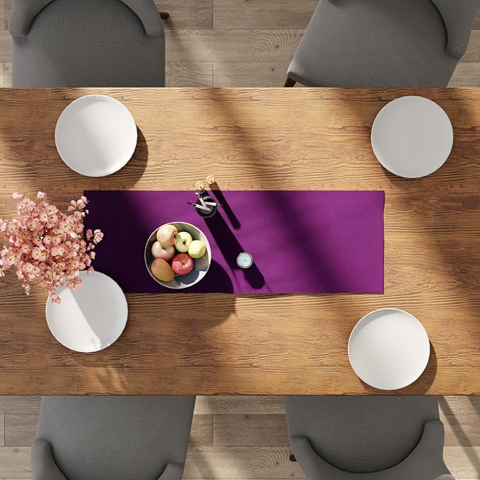 Encasa XO Table Runner, Cotton Canvas Dining Runner 13"x36" | Purple, 180 GSM - Image 4