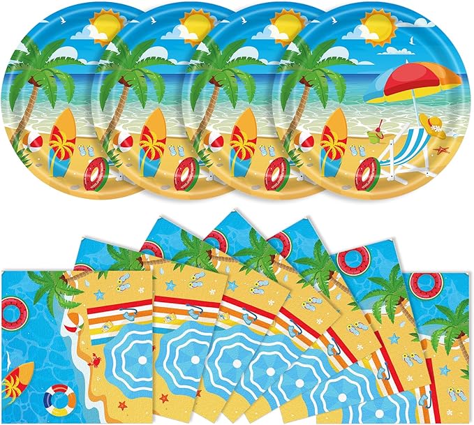 40 Pcs Beach Plates and Napkins, Summer Beach Party Supplies, Serves 20 | by KFJBPB